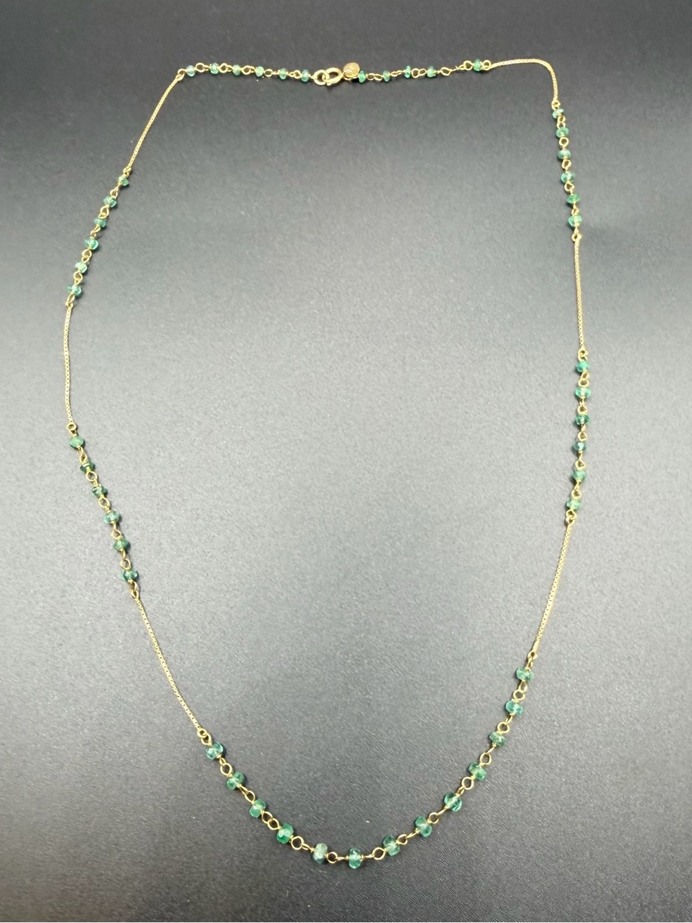 Sajen 14k Gold 585 Natural Emerald Necklace 18” Chain Jewelry Signed Yellow Gift